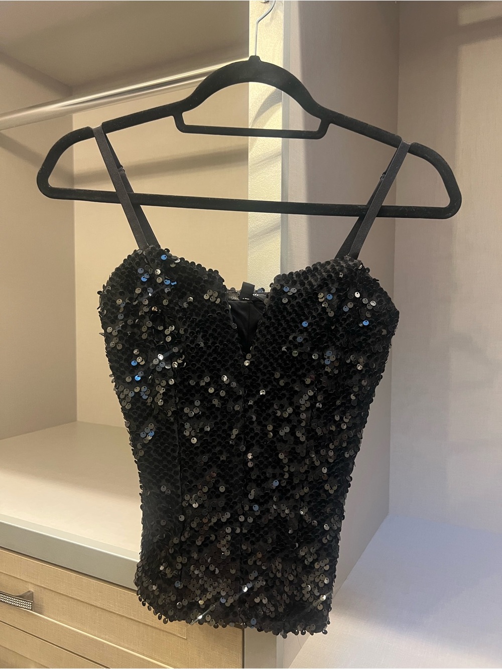 Guess Black Sequin Spaghetti Strap Top